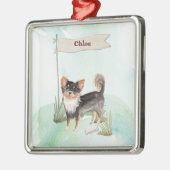 Individuelle Name Langhaariger Chihuahua Haustier  Ornament Aus Metall (Links)