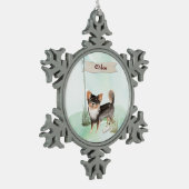 Individuelle Name Langhaariger Chihuahua Haustier Schneeflocken Zinn-Ornament (Links)