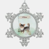 Individuelle Name Langhaariger Chihuahua Haustier  Schneeflocken Zinn-Ornament (Vorderseite)