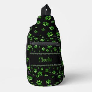 Individuelle Name, lebhafte Pfoten mit grünem Glit Crossbody Bag