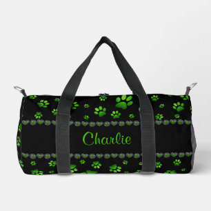 Individuelle Name, lebhafte Pfoten mit grünem Glit Duffle Bag