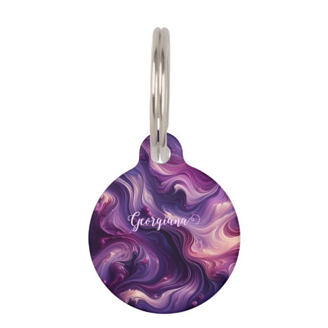 Individuelle Name Lebhafter Lila Farbeffekt Haustiermarke (Vorderseite)