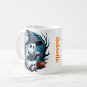 Individuelle Name leckte Halloween-Geist ein Buch Kaffeetasse (Vorderseite Links)