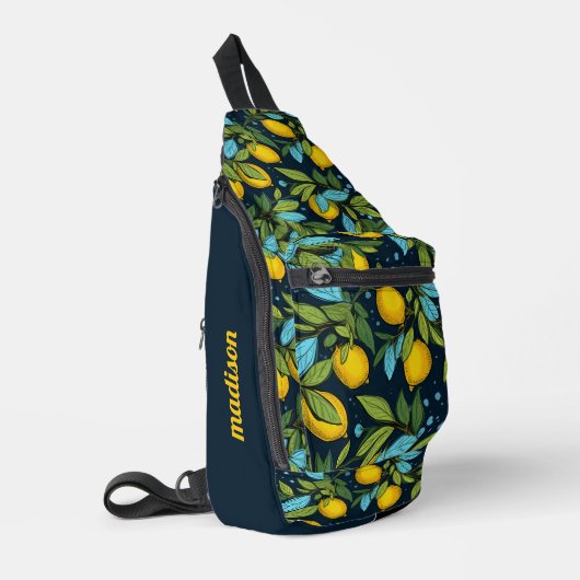 Individuelle Name Lemon Muster Crossbody Bag (Linke Seite)