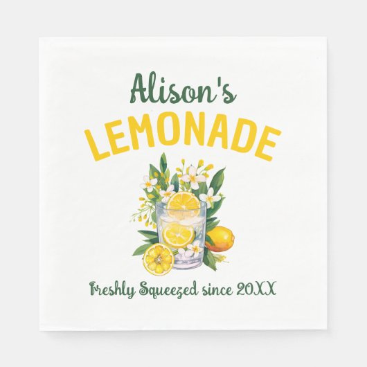 Individuelle Name Lemonade Stand Sommer Geburtstag Serviette (Vorderseite)