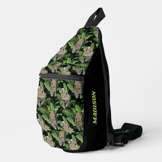 Individuelle Name Leopard Muster Crossbody Bag (Rechte Ecke)