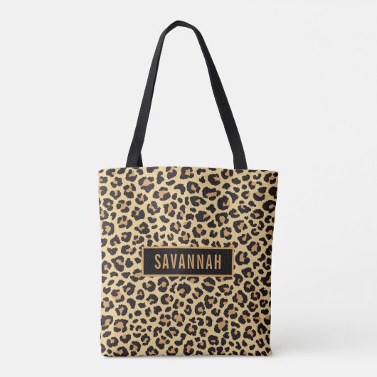 Individuelle Name Leopard Tierdruckmuster Klassisc Tasche (Rückseite)