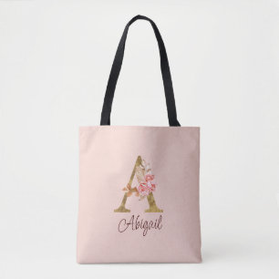 Individuelle Name Letter A Gold Foil Roses Rosa Ro Tasche