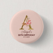 Individuelle Name Letter A Gold Rosa Roses Button (Vorderseite)
