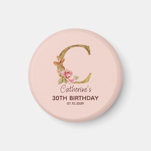 Individuelle Name Letter C Gold Rosa Roses Magnet (Vorne)