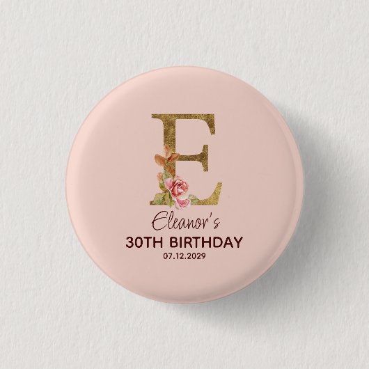 Individuelle Name Letter E Gold Rosa Rose Schaltfl Button (Vorderseite)