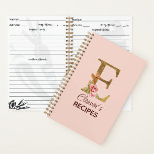 Individuelle Name Letter E Gold Rosa Rosen Rezept Notizblock