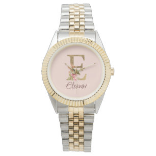 Individuelle Name Letter E Goldene Forelle Rose Ro Armbanduhr