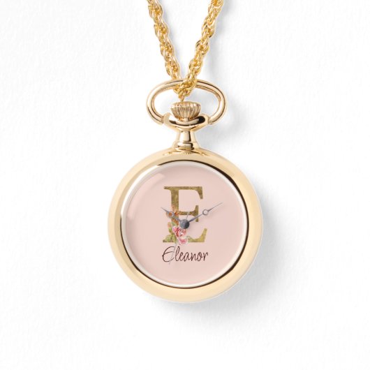 Individuelle Name Letter E Goldene Forelle Rose Ro Armbanduhr (Vorderseite)