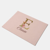 Individuelle Name Letter E Goldene Forelle Rose Ro Fußmatte (Schrägansicht)