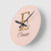 Individuelle Name Letter E Goldene Forelle Rose Ro Runde Wanduhr (Winkel)