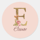 Individuelle Name Letter E Goldene Forelle Rose Ro Runder Aufkleber (Vorderseite)