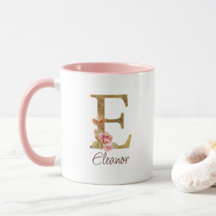 Individuelle Name Letter E Goldene Forelle Rose Ro Tasse