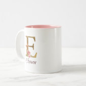 Individuelle Name Letter E Goldene Forelle Rose Ro Zweifarbige Tasse (Vorderseite Links)