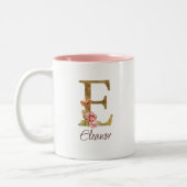 Individuelle Name Letter E Goldene Forelle Rose Ro Zweifarbige Tasse (Links)