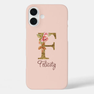 Individuelle Name Letter F Gold Foil Rose Rose Ros iPhone 16 Plus Hülle