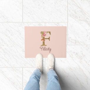 Individuelle Name Letter F Gold Foil Rose Rose Ros Fußmatte