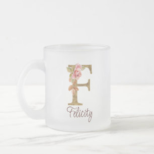 Individuelle Name Letter F Gold Foil Rose Rose Ros Mattglastasse