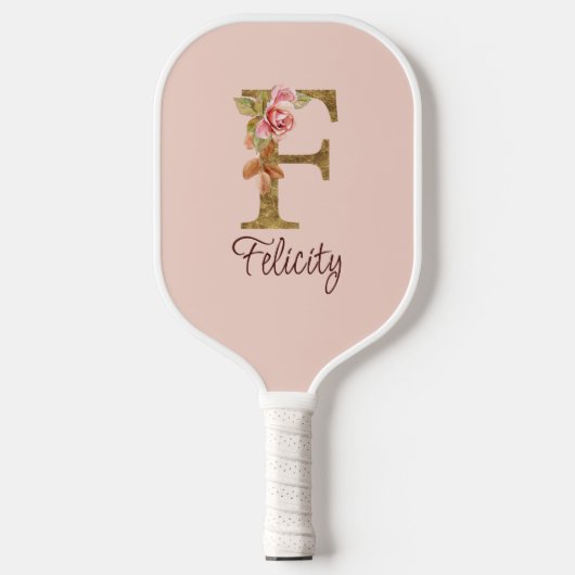 Individuelle Name Letter F Gold Foil Rose Rose Ros Pickleball Schläger (Vorderseite)