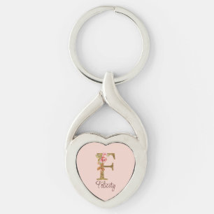 Individuelle Name Letter F Gold Foil Rose Rose Ros Schlüsselanhänger