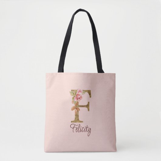 Individuelle Name Letter F Gold Foil Rose Rose Ros Tasche (Vorderseite)