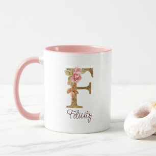 Individuelle Name Letter F Gold Foil Rose Rose Ros Tasse