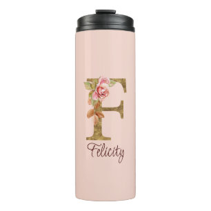 Individuelle Name Letter F Gold Foil Rose Rose Ros Thermosbecher