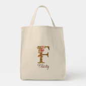 Individuelle Name Letter F Gold Foil Rose Rose Ros Tragetasche (Rückseite)