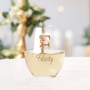 Individuelle Name Letter F Gold Foil Rose Rose Ros Weinglas Ohne Stiel