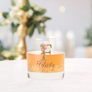 Individuelle Name Letter F Gold Foil Rose Rose Ros Whiskyglas