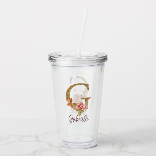 Individuelle Name Letter G Gold Foil Rose Rose Ros Acryltrinkbecher (Rückseite)