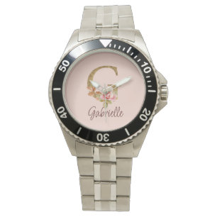 Individuelle Name Letter G Gold Foil Rose Rose Ros Armbanduhr