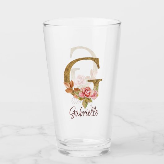 Individuelle Name Letter G Gold Foil Rose Rose Ros Glas (Vorderseite)