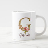 Individuelle Name Letter G Gold Foil Rose Rose Ros Jumbo-Tasse (Rechts)