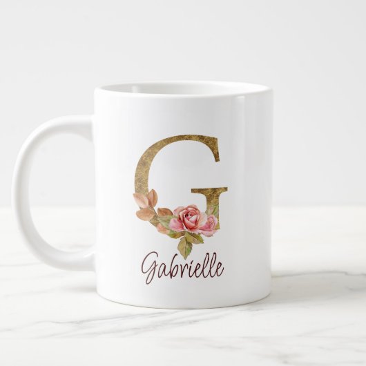 Individuelle Name Letter G Gold Foil Rose Rose Ros Jumbo-Tasse (Links)