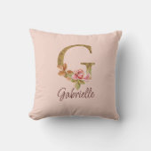 Individuelle Name Letter G Gold Foil Rose Rose Ros Kissen (Vorderseite)