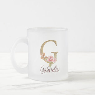 Individuelle Name Letter G Gold Foil Rose Rose Ros Mattglastasse