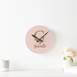 Individuelle Name Letter G Gold Foil Rose Rose Ros Runde Wanduhr