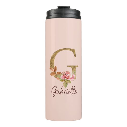 Individuelle Name Letter G Gold Foil Rose Rose Ros Thermosbecher (Vorderseite)
