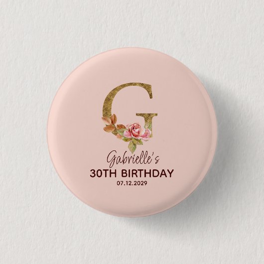 Individuelle Name Letter G Gold Rosa Rose Button (Vorderseite)