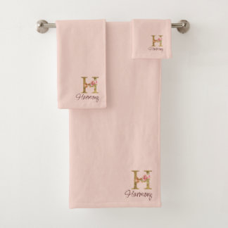 Individuelle Name Letter H Gold Foil Rose Rose Ros Badhandtuch Set