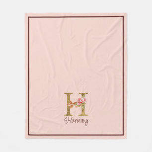 Individuelle Name Letter H Gold Foil Rose Rose Ros Fleecedecke