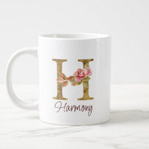 Individuelle Name Letter H Gold Foil Rose Rose Ros Jumbo-Tasse