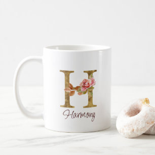 Individuelle Name Letter H Gold Foil Rose Rose Ros Kaffeetasse