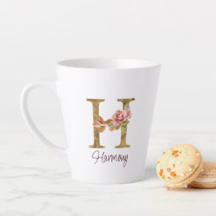 Individuelle Name Letter H Gold Foil Rose Rose Ros Milchtasse